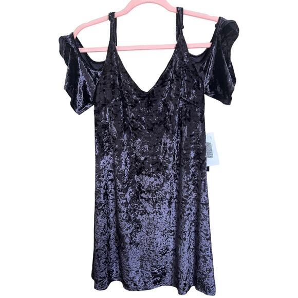 Design Lab cold shoulder dress black eggplant crushed velvet small NWT - Picture 1 of 6